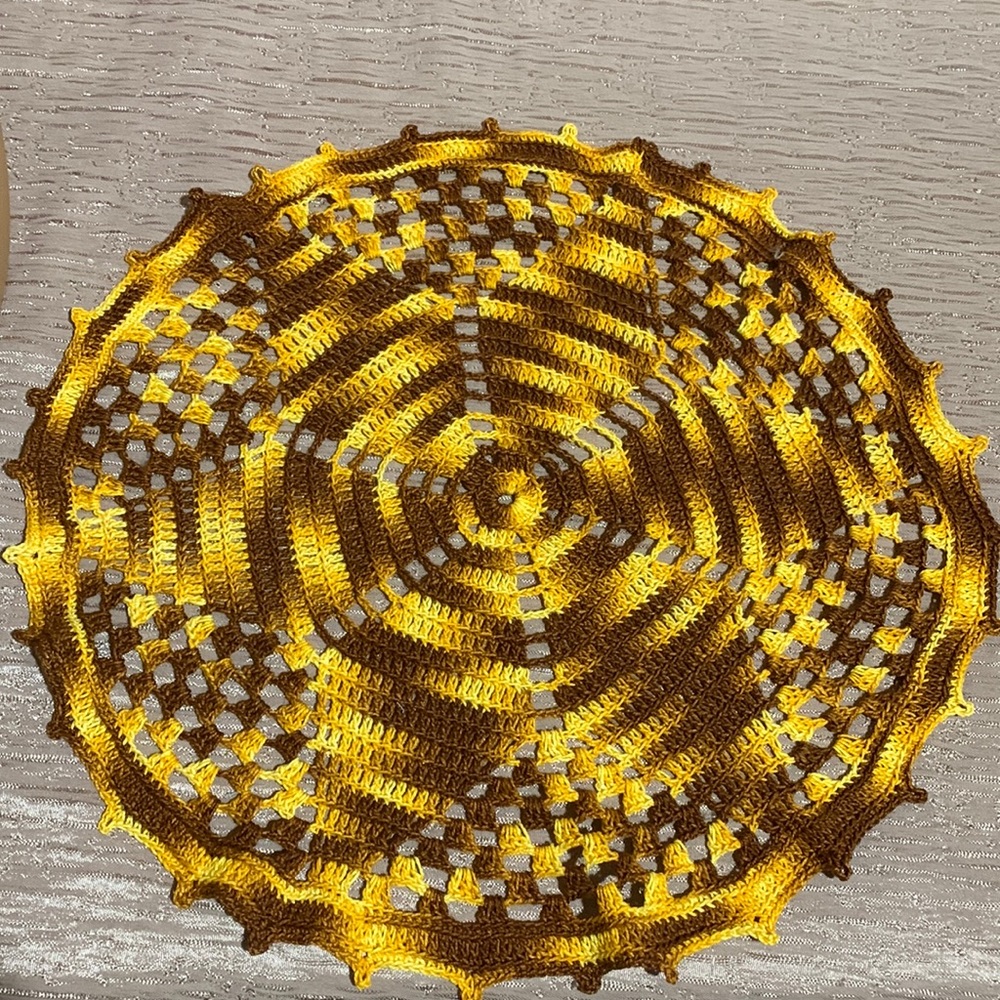 Crochet Doile Brown Yellow Handmade
